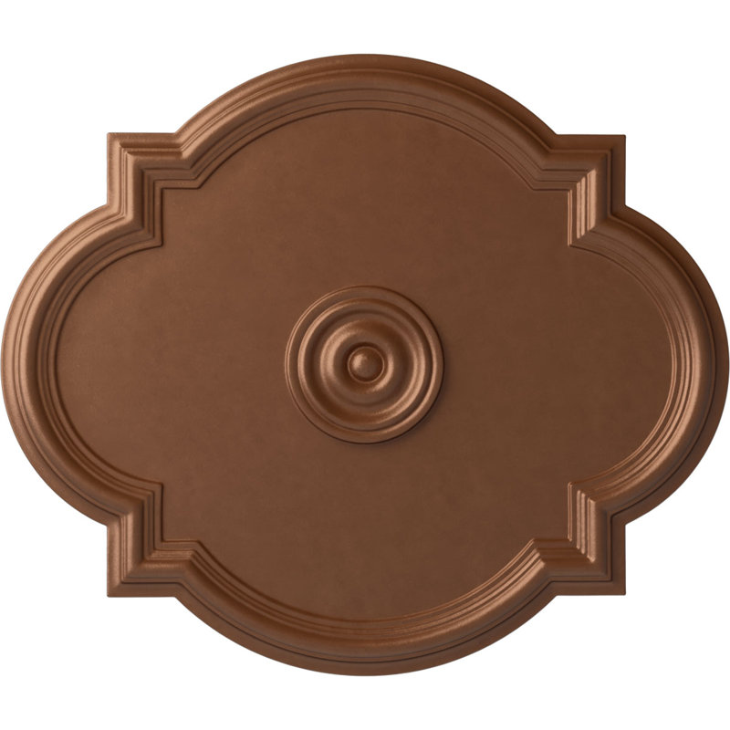 Médaillon de plafond victorien Endurathane, 24 po x 3/8 po x P 1 po, fini nuage éclaté peint à la main, Cuivre poli