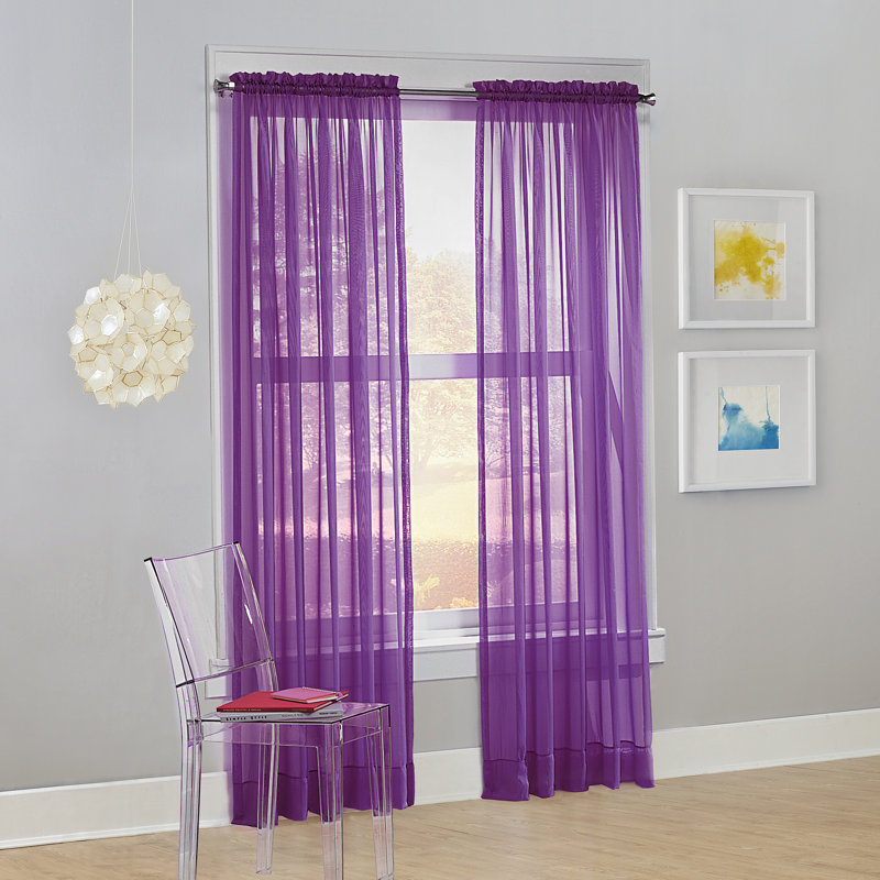 Sheer Rod Pocket Curtain Panel - Basics by Wayfair™, 59" W x 63" L, Purple