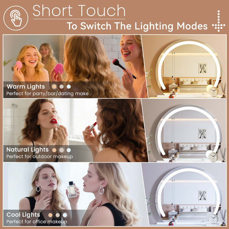 Miroir de maquillage lumineux, miroir de coiffeuse avec lumières Hollywood, 28 po x 36 po
