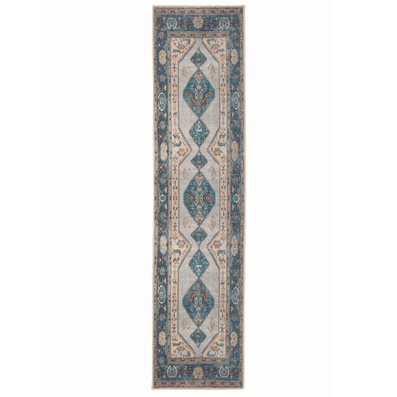 Machine Washable Dark Blue Traditional Persian Style Distressed Living Room Area Rug, Runner 60 x 240 cm