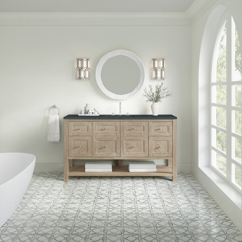 Breckenridge 60'' W Single Vanity, Charcoal Soapstone Silestone, Whitewashed Oak, Widespread
