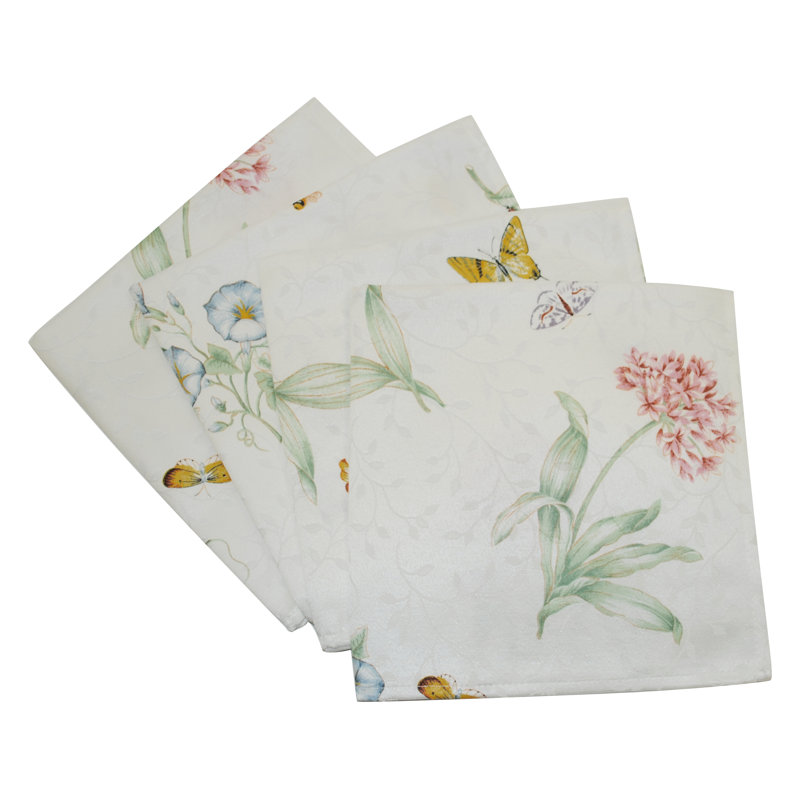 Lenox Butterfly Meadow Damask Napkins, Set of 4, Multicolor - 19"W x 19"L