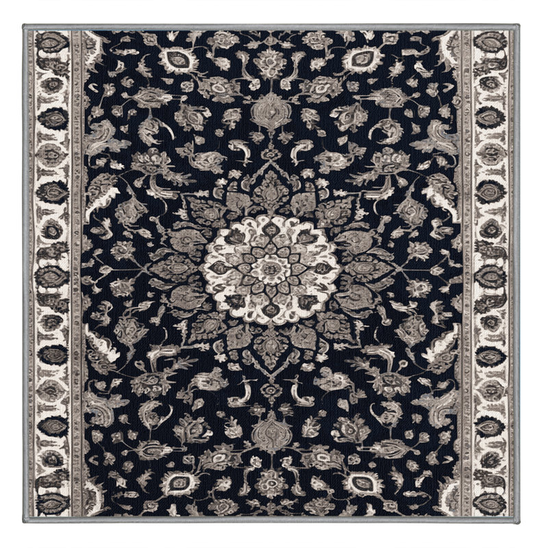 Tapis gris Tabriz lavable à la machine, Carré 5 pi
