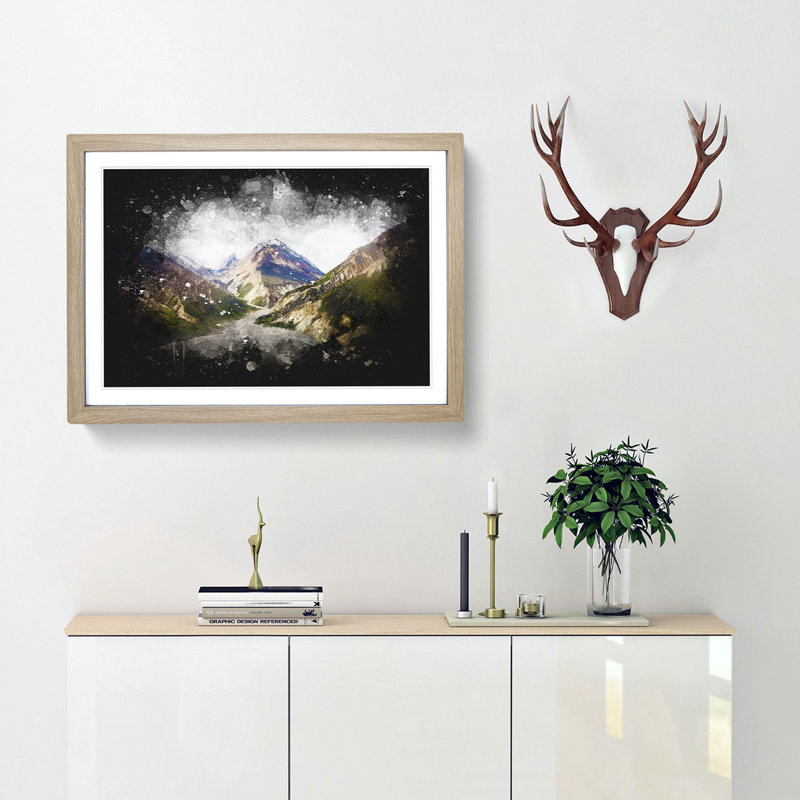 Path Through the Mountains - Picture Frame Graphic Art Print, Oak Framed, 62cm H x 87cm W x 2cm D