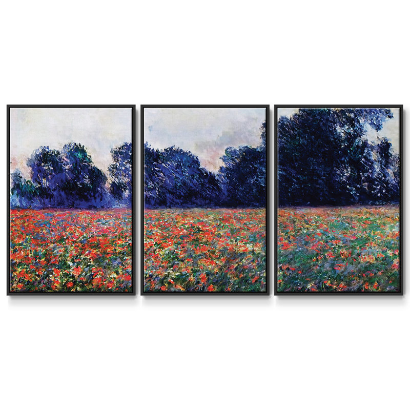 Coquelicots à Giverny, 1887 - Toile encadrée multi-pièces, H 24 po x l 48 po x P 2 po, Noir