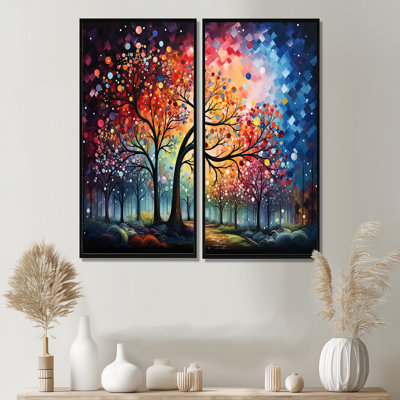 Multicolor Graffiti Oak Tree Sunrise - Floral Tree Oak Canvas Prints