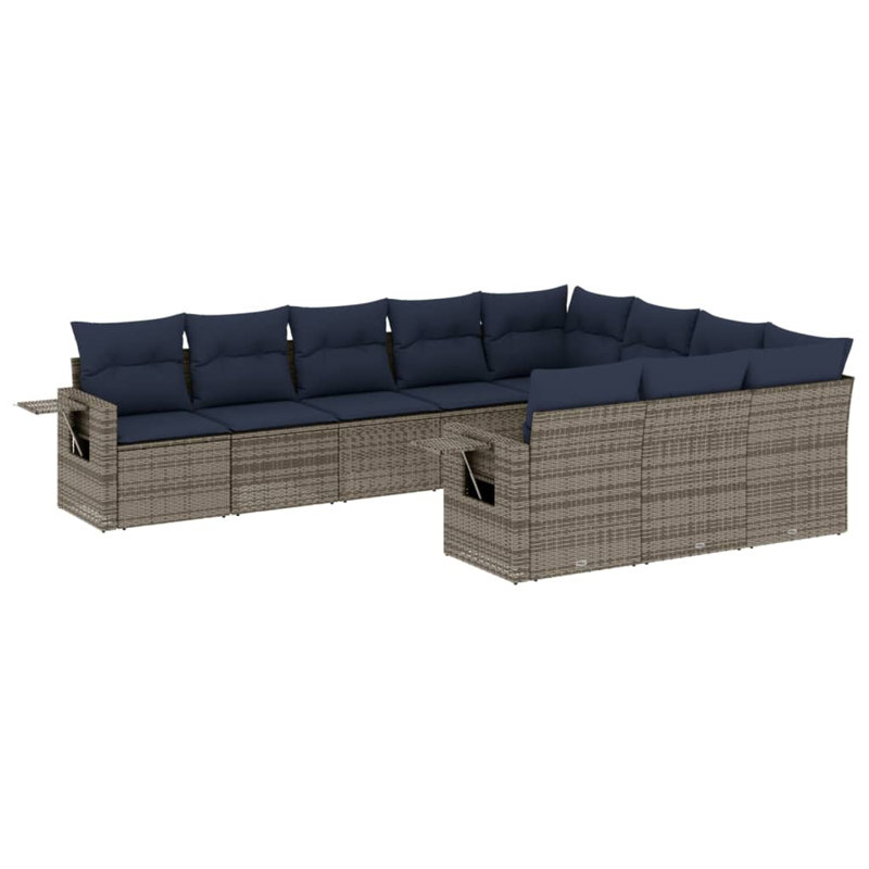 11 Piece Patio Sofa Set With Cushions Gray Poly Rattan