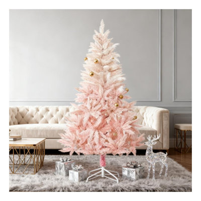 Pink Artificial Christmas Tree with Realistic Branches, Metal and PVC Build