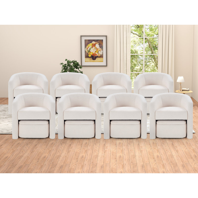 28" Wide Stylish Comfort Upholstered Barrel Chair With Storable Ottoman, White
