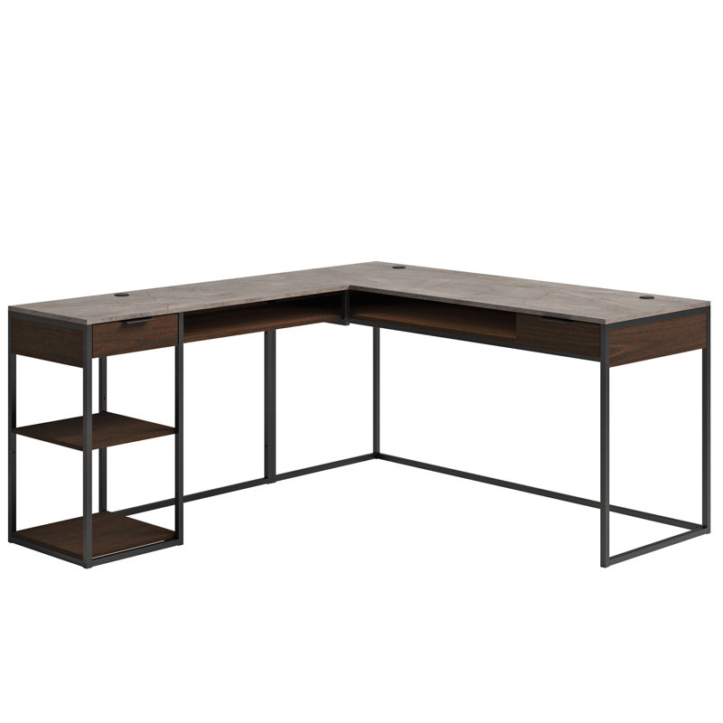 Bureau en L avec bibliothèque à cinq tablettes (sans les tabourets), Noir