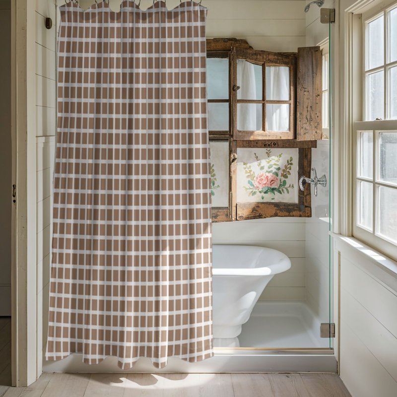 Rideau de douche Yule Grids - Premium, H 74 po x l 71 po, Brun