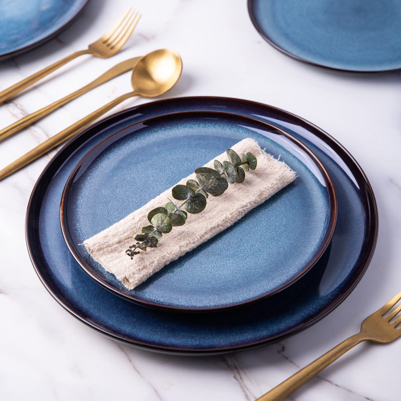 Blue Ceramic Reactive Glaze Dinnerware Set for 4