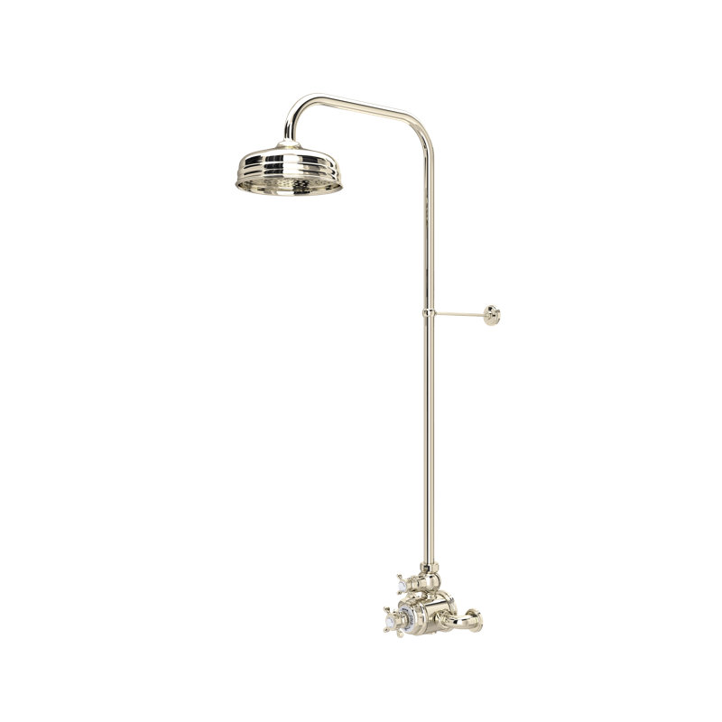 Edwardian 3/4" Exposed Wall Mount Thermostatic Shower System, Cross Handle, Polished Nickel
