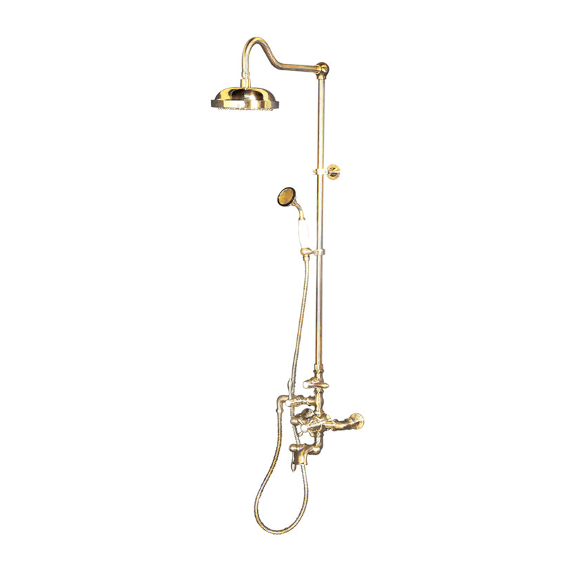 Exposed Thermostatic Shower System 36" Wall Mounted with Hand shower and Lever/Cross Handles, Unlacquered Satin Brass