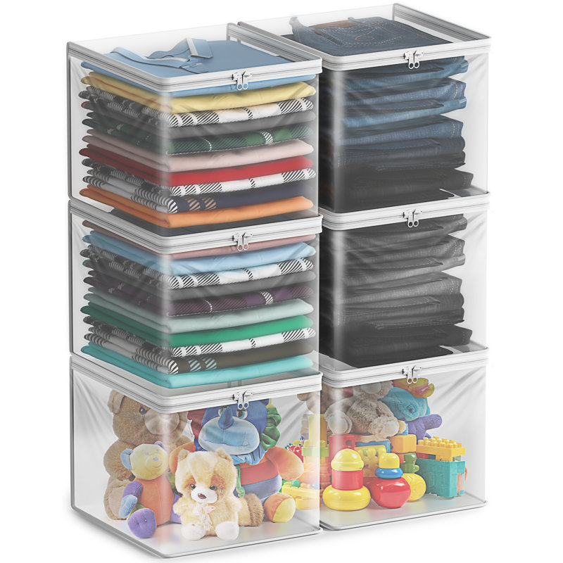  Sac de rangement transparent - grands sacs en plastique pliables avec fermeture à glissière et poignées de transport, parfaits pour les vêtements, les couvertures, les placards, les chambres à coucher, ensemble de 6