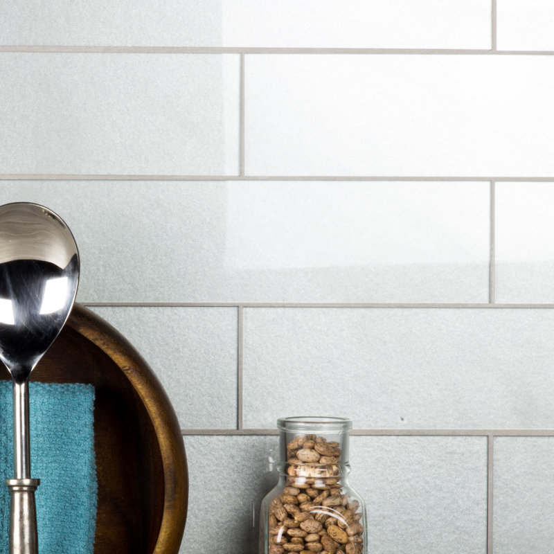Forever Glossy 3 in. x 12 in. Diamond Grade Glass Straight Edge Subway Decorative Kitchen & Bathroom Wall Tile, Silver