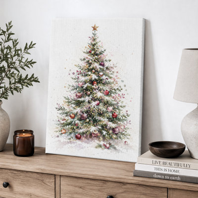 Christmas Tree Holiday Artwork, Living Room Pictures, Framed Canvas Giclee Print Wall Art