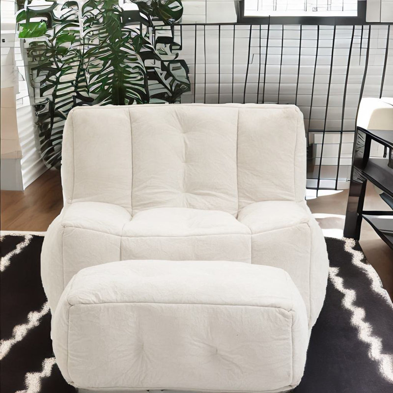 Canapé paresseux orange avec repose-pieds, Microfibre / microsuède blanc