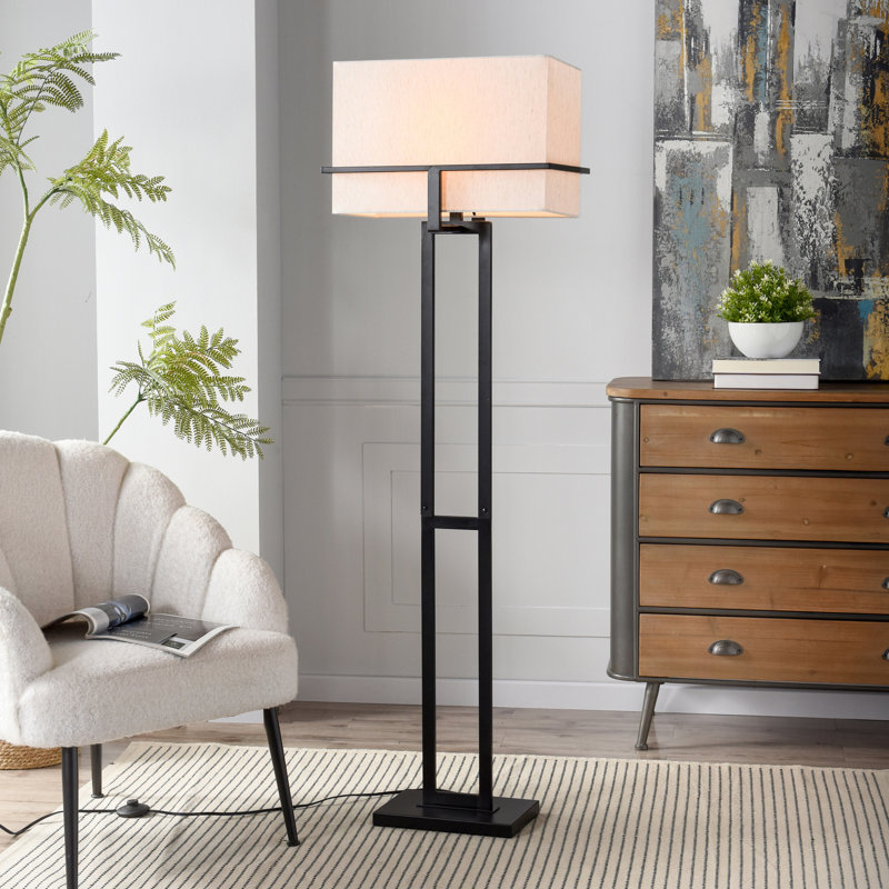 Lampe sur pied contemporaine en acier - noir Tabby - abat-jour beige