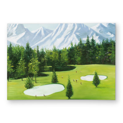 Golf Course Mountain View Outdoor Area Rug | White Contemporary