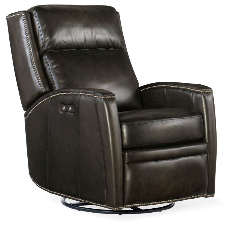Dunsten Swivel Recliner, Dark Brown Genuine Leather