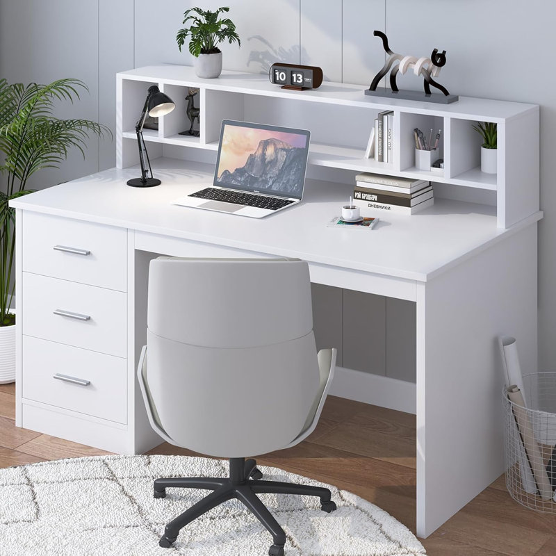 Computer Desk with Hutch, White