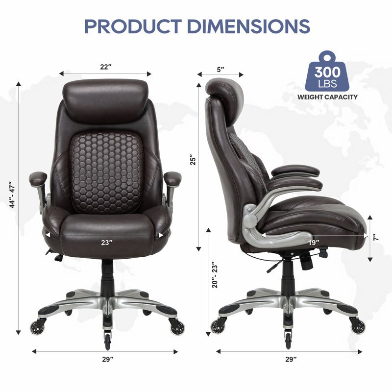 Ergonomic High-Back Executive Office Chair with Adjustable Headrest, Adjustable Lumbar Support, Flip-Up Armrests, Rocking Function
