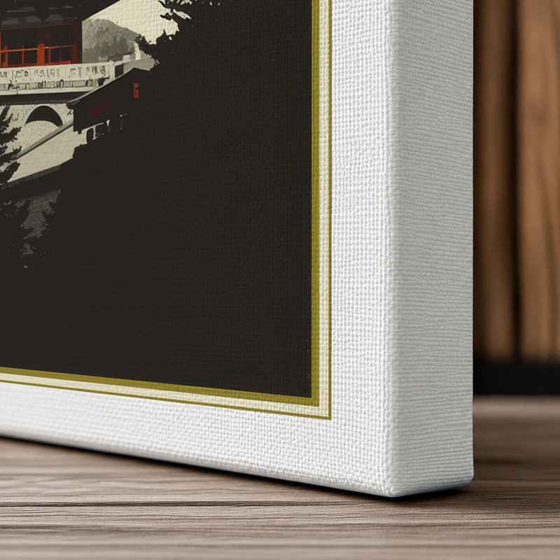 Pagoda in Silhouette Japandi - Wrapped Canvas, 24x16 - 61.0 x 40.6 cm, White Border