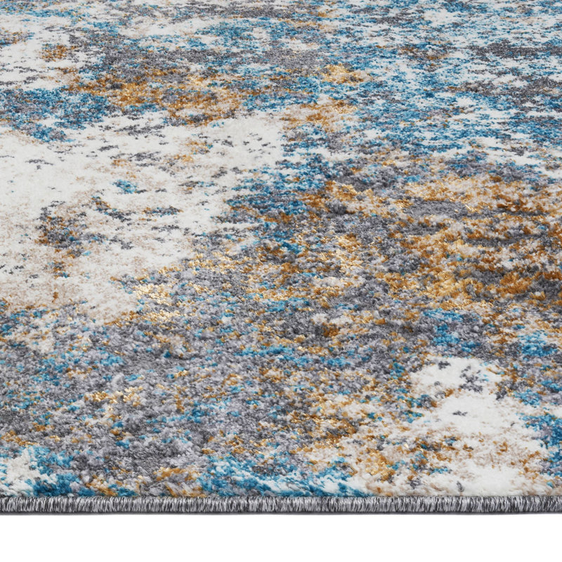 Tapis turquoise / gris à motif abstrait Reitz, Rectangle 2 pi x 3 pi