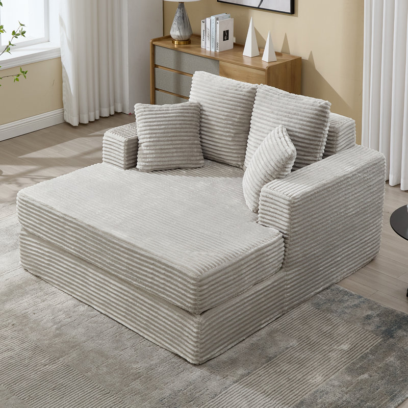 Méridienne 59 po x 53 po d'intérieur - Très grand canapé-lit rembourré en velours côtelé confortable avec 4 coussins et accoudoirs, canapé de lecture à assise profonde, aucun assemblage requis