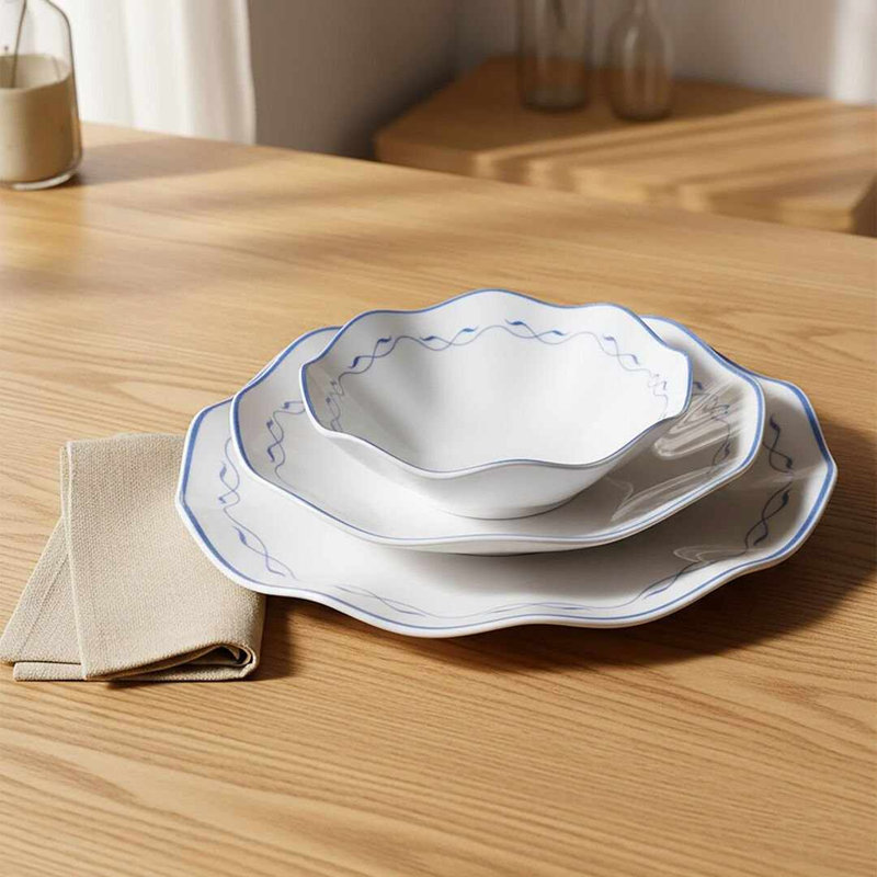 Service de vaisselle, Blanc / Bleu