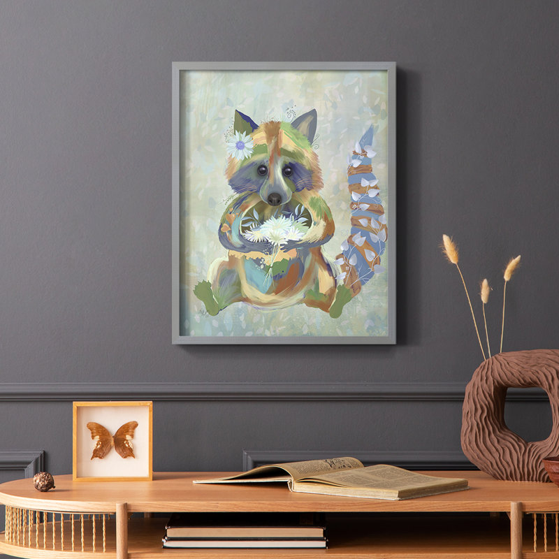Fantastic Florals Raccoon, reproduction encadrée - bois massif, Blanc, H 20 po x l 16 po