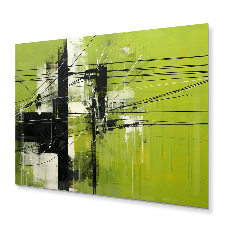 «Minimalist Olive Power Power Lines» sur métal, H 24 po x l 32 po x P 1 po