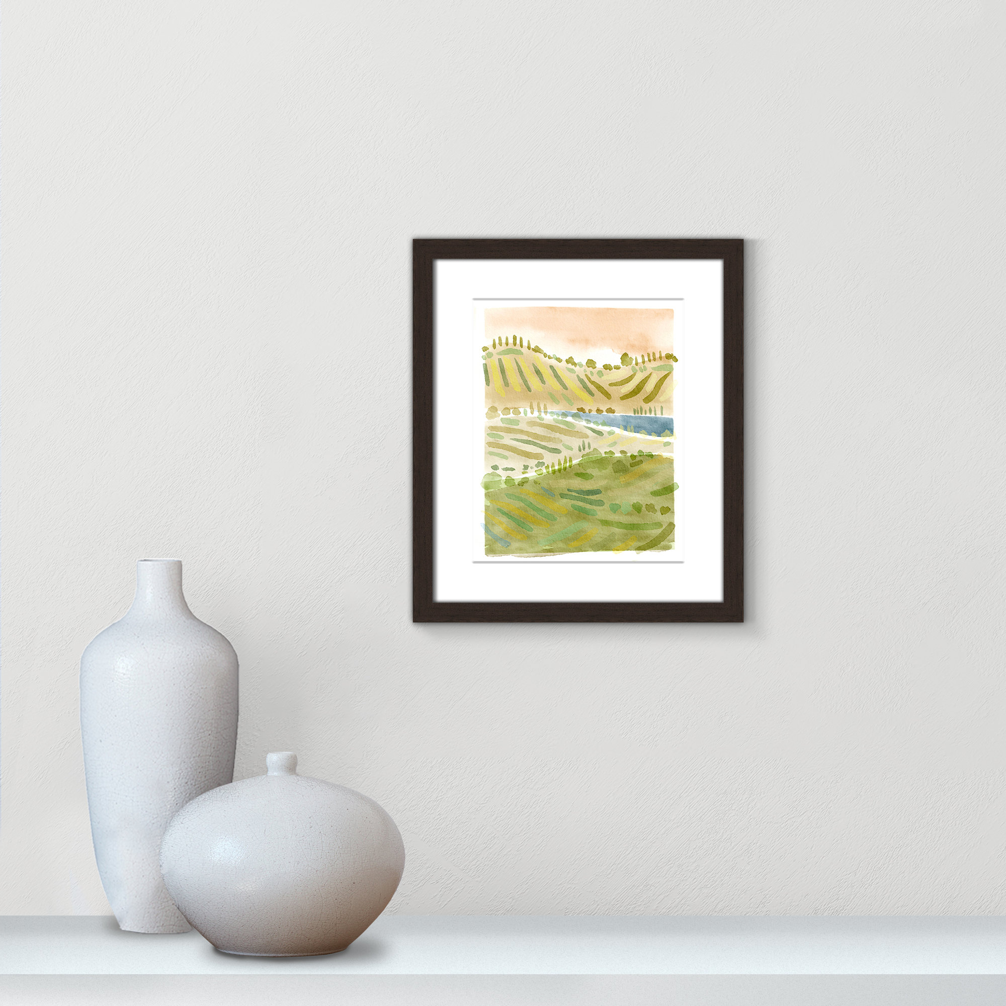 Tuscan Countryside Print by Leah Straatsma, Walnut Single Picture Framed Paper, White, 15" H x 13" W x 1.25" D