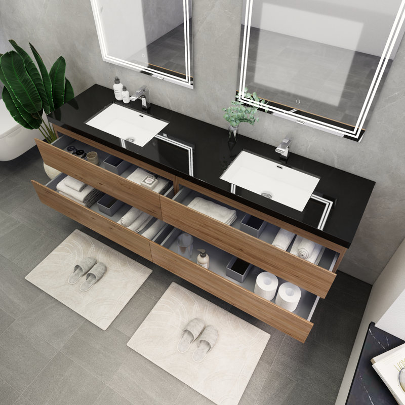 Kirker 72" Wall-Mounted Double Bathroom Vanity Set, Oak