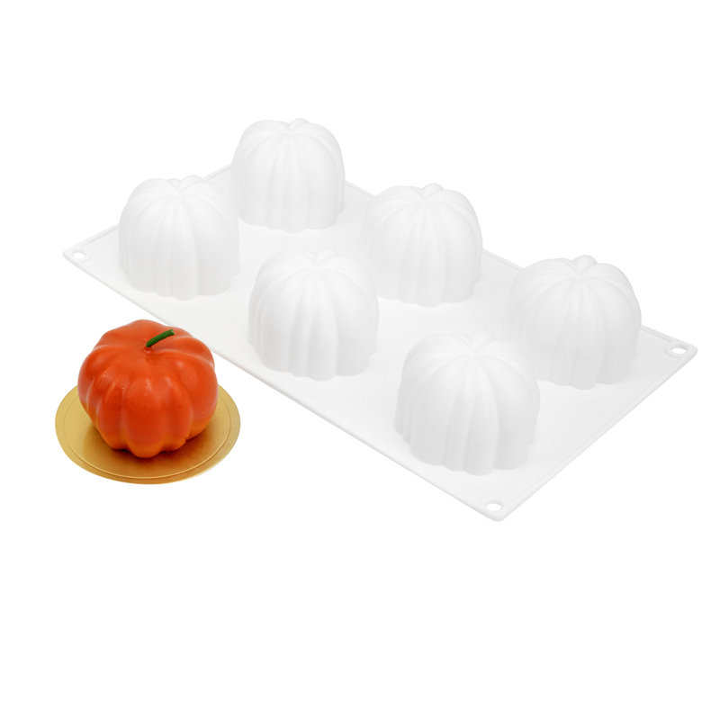 Moules à gâteau citrouille 6 cavités, 10 moules à citrouille 3D prêts pour le four - flexibles, congelables, moules de cuisson en silicone blanc, à dégagement facile, pour gâteaux
