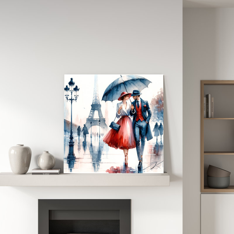 Chic Parisian Promenade, couple élégant avec parasol, H 20 po x l 20 po x P 1,5 po
