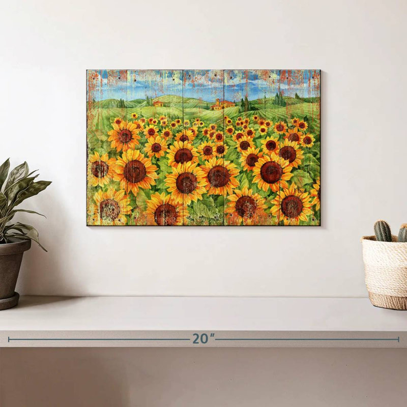Champ de tournesols Alvord vieilli, H 8 po x l 12 po