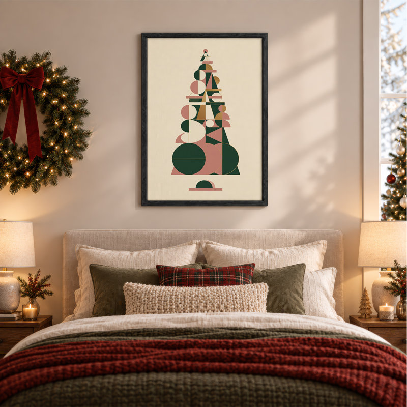 Art abstrait sur toile géométrique abstrait vert rose et Noël, H 24 po x l 18 po