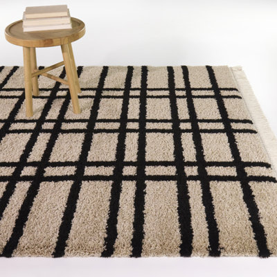 Leana Black Geometric Stripe Area Rug