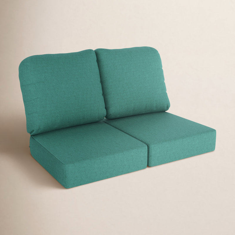 Amala Sunbrella® Indoor/Outdoor Loveseat Cushion, Cast Breeze Sunbrella® Plainweave