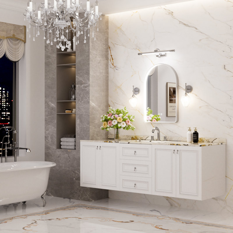 LED Bathroom Mirror with Lights, Arched Lighted Vanity Mirror with Anti-Fog, 3 Colors Temperature, Memory Function,Dimmable