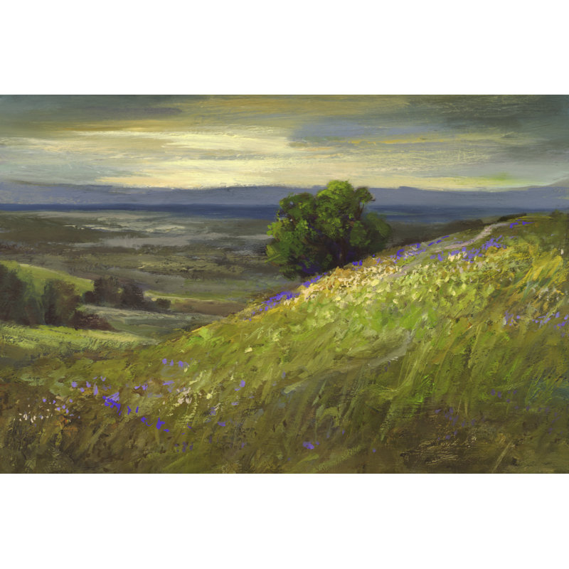 Path Up Windy Hill by Sheila Finch - Painting, 81 cm H x 122 cm W, Black Floater Framed