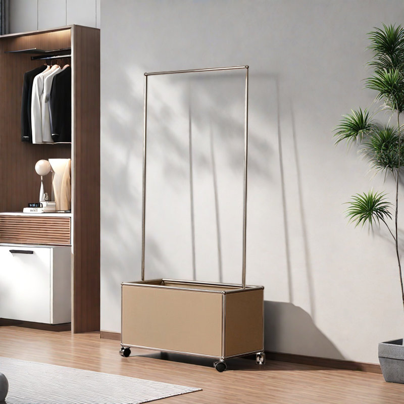 Stainless Steel Coat Rack with Bottom Cabinet, Light Coffee
