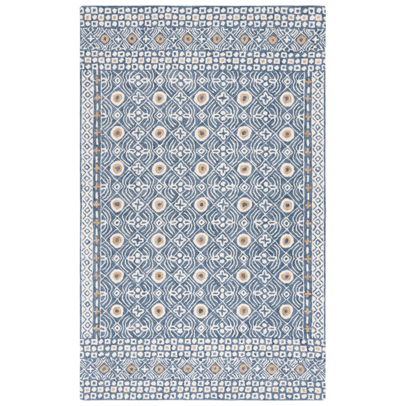 Tapis bleu en laine / coton touffeté à la main Mallisa, Rond 5 pi