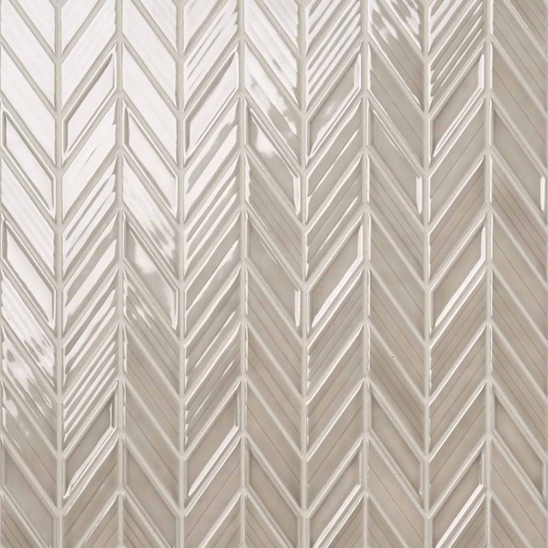 Brookline Chevron 1x5 Glossy Ceramic Mosaic Tile, Warm Gray