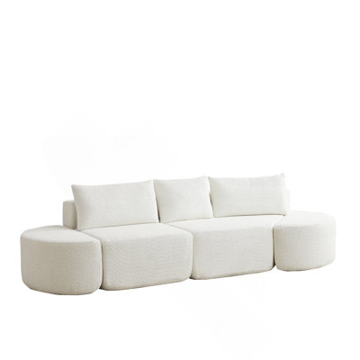 106.3-Inch V-Shaped Modular Sofa Set With Chenille Fabric, Throw Pillows And Curved Ottomans For Versatile Seating Solutions.