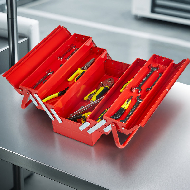 Tool Box 18-inch 3-Tier 5-Tray Folding Cantilever Toolbox with Handle Red