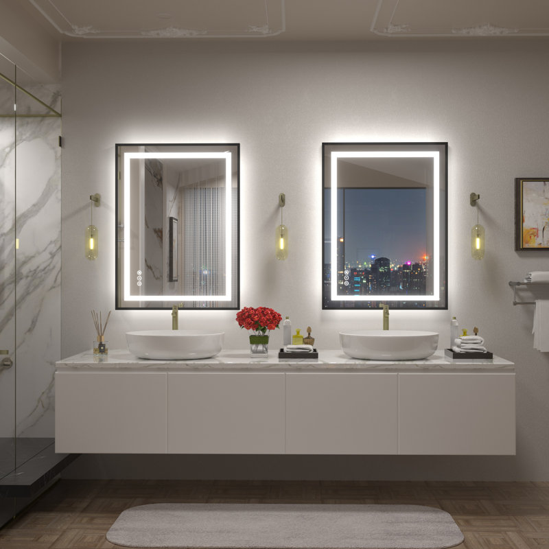 Wayfair Basics® UL Certified Front & Back LED Anti-Fog Tempered Glass Framed Bathroom/Vanity Mirror , 32" x 24"