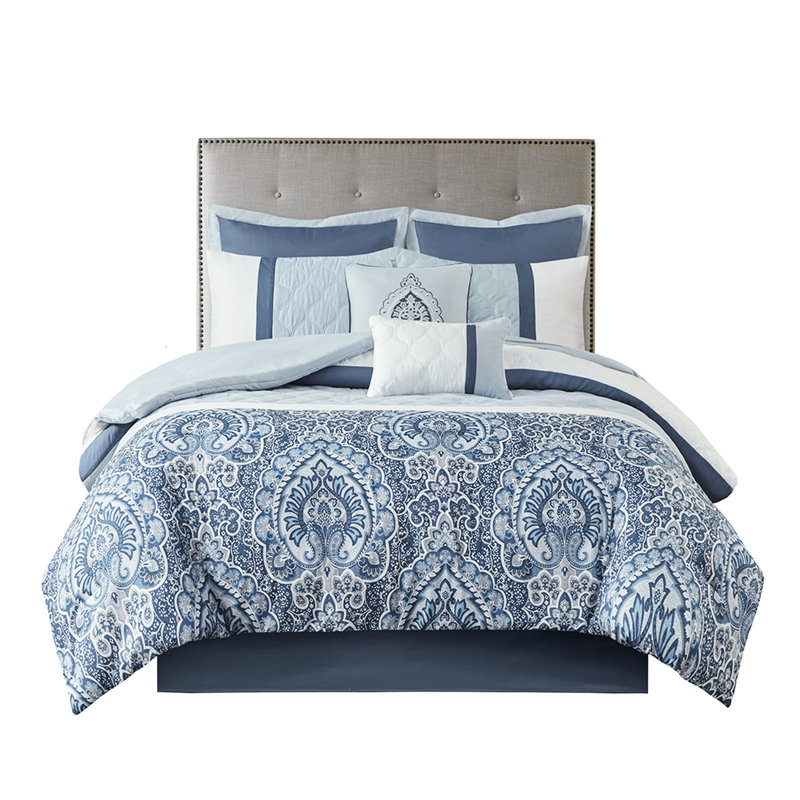 Édredon très grand 8, bleu, rembourrage, 2 coussins décoratifs, 1 coussin, 8 pièces lavables, imprimé avec broderie, fer à vapeur carré